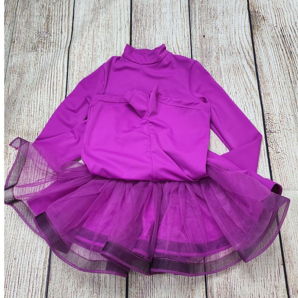 Balera Leotard LC Large/Child Pink Purple Shorts w/ Bustle High Neck Long Sleeve - Picture 3 of 11